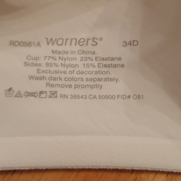 Warners Lightly Padded Bra Sz 34D - Picture 6 of 6